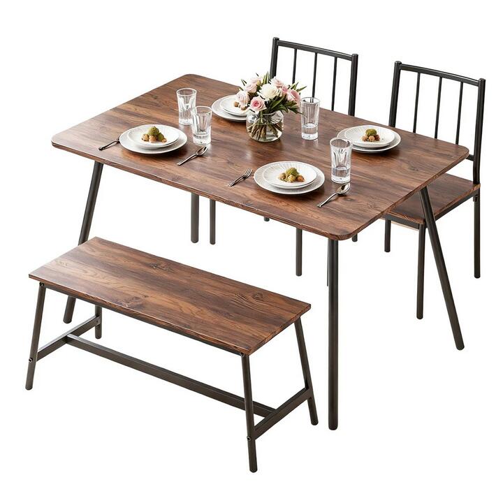 Artiss Dining Table and Chairs Set of 4 Bench Kitchen Furniture Rustic Brown- BH11-BR