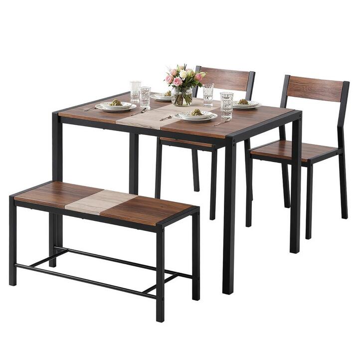 Artiss Dining Table and Chairs Set of 4 Bench Kitchen Furniture Rustic Brown- BH25-BR