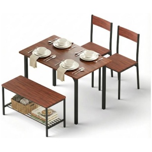 Artiss Dining Table and Chairs Set of 4 Storage Bench Kitchen Furniture Walnut