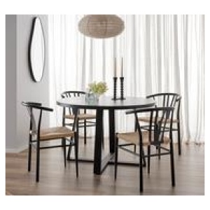 Ashton 4 Seater Dining Table Set With Wishbone Chairs Neutral