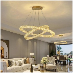 BAMDECOR C3313/2 Modern Crystal Chandeliers Lighting Fixtures Contemporary Round Chandelier Lighting Fixtures Crystal Pendant Ceiling Lights(Gold)
