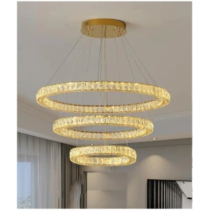 BAMDECOR C3313/3 Modern Crystal Chandeliers Lighting Fixtures Contemporary Round Chandelier Lighting Fixtures Crystal Pendant Ceiling Lights(Gold)