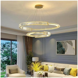 BAMDECOR C3318/2 Modern Crystal Chandeliers Lighting Fixtures Contemporary Round Chandelier Lighting Fixtures Crystal Pendant Ceiling Lights(Gold)