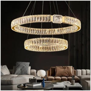 BAMDECOR C3319 Modern Crystal Chandeliers Lighting Fixtures Contemporary Round Chandelier Lighting Fixtures Crystal Pendant Ceiling Lights(Gold-80+60c