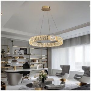 BAMDECOR C3319 Modern Crystal Chandeliers Lighting Fixtures Contemporary Round Chandelier Lighting Fixtures Crystal Pendant Ceiling Lights(Gold-80cm)