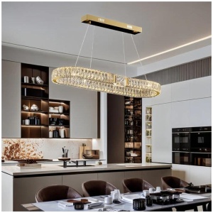 BAMDECOR C3319 Modern Linear Crystal Chandeliers Lighting Fixtures Contemporary Round Chandelier Lighting Fixtures Crystal Pendant Ceiling Lights(Gold