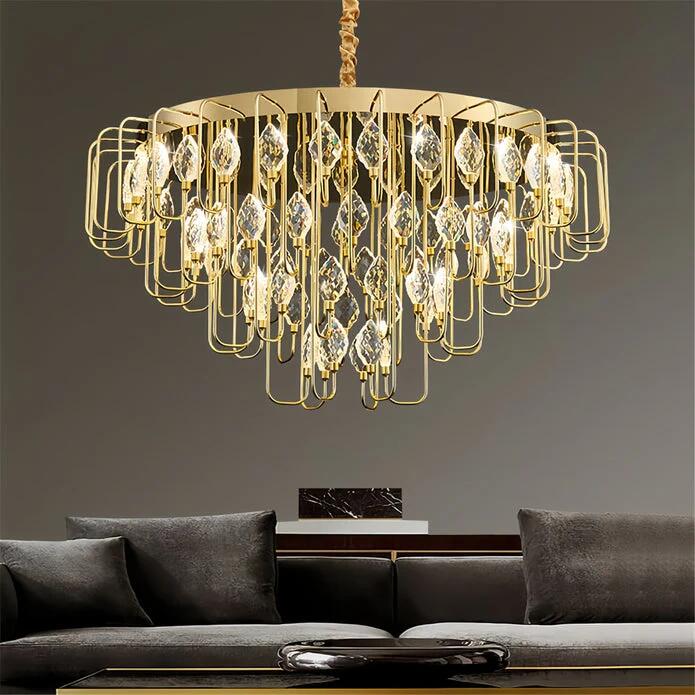BAMDECOR C3345 Modern Luxury Crystal-leaf Chandelier LED Fashion Creativity Pendant Ceiling Lights(60cm-Gold)