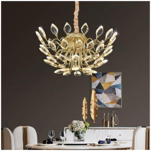 BAMDECOR C3348 Modern Luxury Crystal-leaf Chandelier LED Fashion Creativity Pendant Ceiling Lights(60cm-Gold)