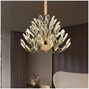 BAMDECOR C3349/1 Modern Luxury Crystal-leaf Chandelier LED Fashion Creativity Pendant Ceiling Lights(60cm-Gold)