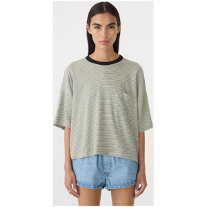 Bassike Stripe Boxy Pocket T-Shirt Green/Blue/White