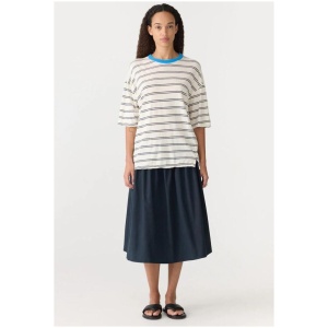 Bassike Stripe Boxy T-Shirt Navy/Undyed/Blue