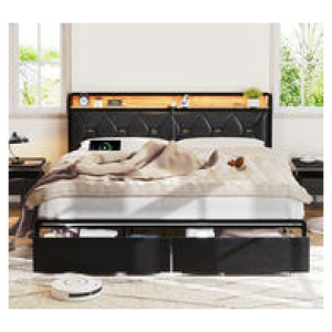 Beresford Queen Led Bed Frame With Usb Ports Black