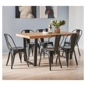 Bridge 6 Seater Dining Table Set With Replica Tolix Chairs Black