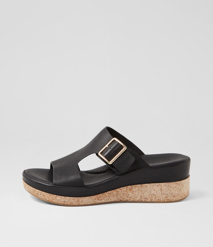 Cindest Black Leather Sandals