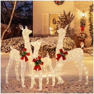 Costway3D Lighted Christmas Reindeer Family Decoration Set of 3 with 230 Warm Color LED Lights