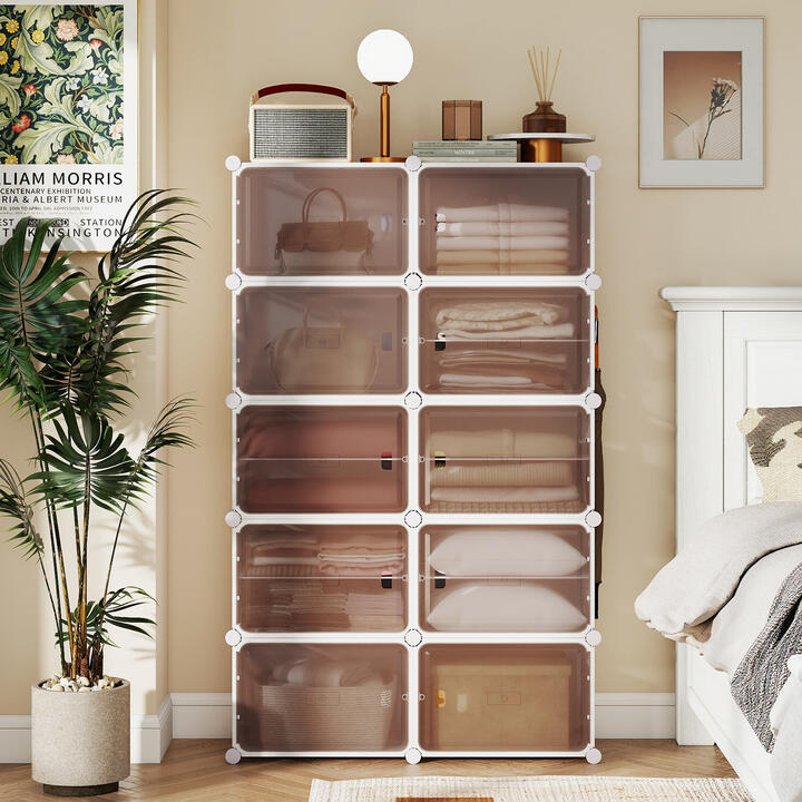 Costway4/6/8/10 Tier Shoe Storage Cabinet with Removable Shelves and Magnetic Doors-White-10 Tiers