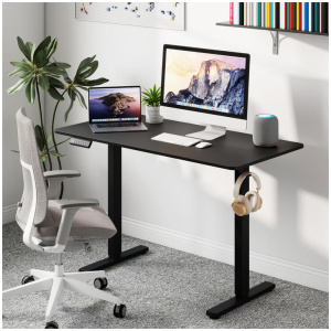 CostwayElectric Standing Desk with 3 Memory Height Settings and 2 Hanging Hook-Black