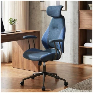 CostwayErgonomic Office Chair with 2D Headrest and Rocking Backrest-Blue