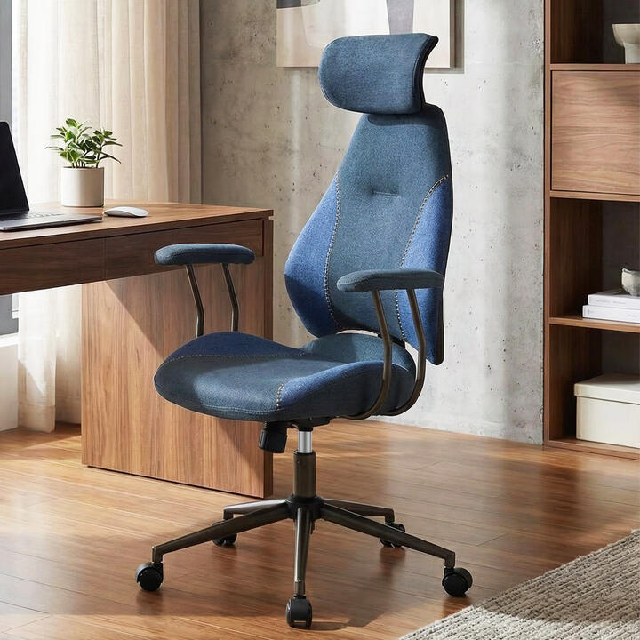 CostwayErgonomic Office Chair with 2D Headrest and Rocking Backrest-Blue