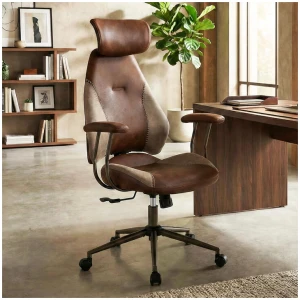 CostwayErgonomic Office Chair with 2D Headrest and Rocking Backrest-Brown
