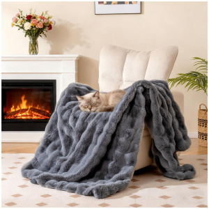 CostwayLuxury Faux Fur Throw Blanket for Bed Armchair Sofa-M-Grey