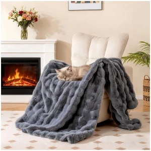 CostwayLuxury Faux Fur Throw Blanket for Bed Armchair Sofa-M-Grey
