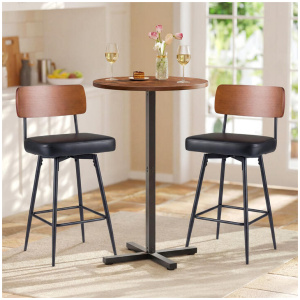 CostwayModern Swivel Bar Stools Set of 2 with Padded Back Footrest and Metal Legs-Black