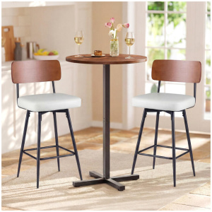 CostwayModern Swivel Bar Stools Set of 2 with Padded Back Footrest and Metal Legs-White