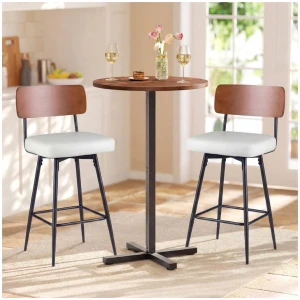 CostwayModern Swivel Bar Stools Set of 2 with Padded Back Footrest and Metal Legs-White