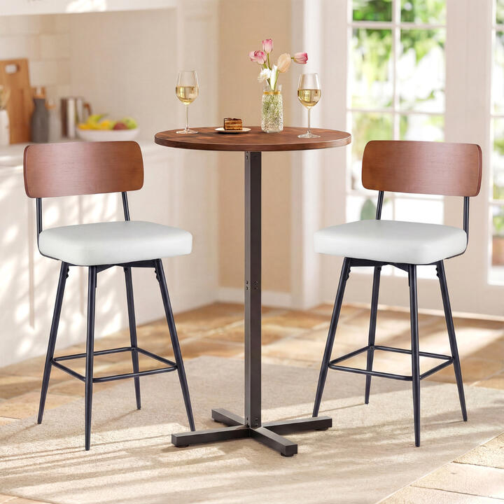 CostwayModern Swivel Bar Stools Set of 2 with Padded Back Footrest and Metal Legs-White