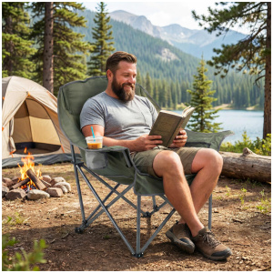 CostwayOversized Camping Chair with Side Pockets and Cup Holder for Outdoor Sports-Green