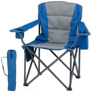 CostwayOversized Camping Chair with Zippered Cooler Pouch and Cup Holder-Blue