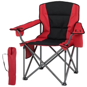 CostwayOversized Camping Chair with Zippered Cooler Pouch and Cup Holder-Red