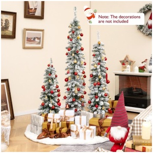 CostwaySet of 3 Pre-Lit Snow Flocked Artificial Christmas Trees Indoor Holiday Decoration