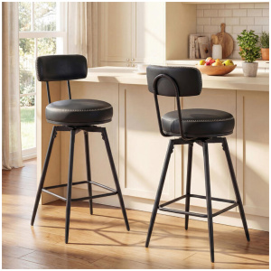 CostwaySwivel Bar Stools Set of 2 with Padded Back and Metal Legs-Black