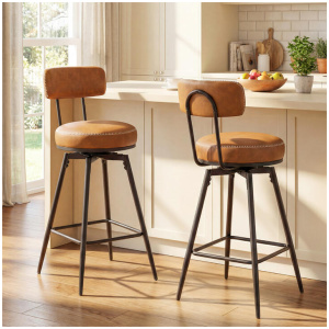CostwaySwivel Bar Stools Set of 2 with Padded Back and Metal Legs-Brown