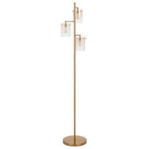 Crevil LED Floor Lamp Amber Glass Brass Gold Lights Lighting Telbix