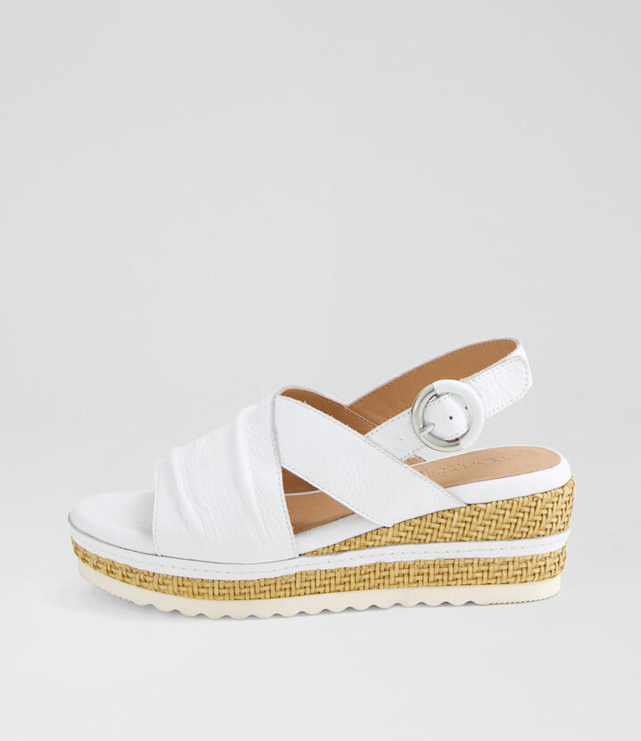 Devie White Weave Leather Sandals