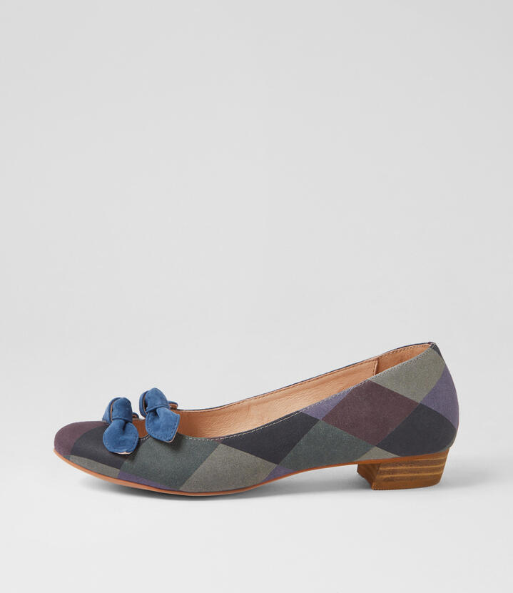 Edita Navy Harlequin Suede Multi Flat Shoes