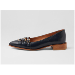 Eliora Navy Leather Flat Shoes