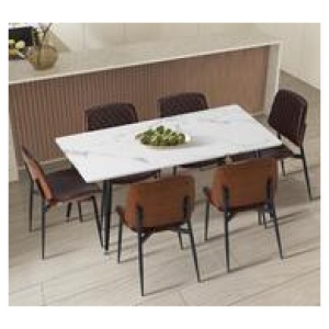 Elyard 6 Seater White & Walnut Rectangle Extendable Dining Table Set Brown