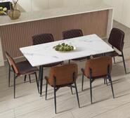 Elyard 6 Seater White & Walnut Rectangle Extendable Dining Table Set Brown