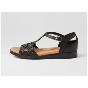 Fan Black Leather Sandals