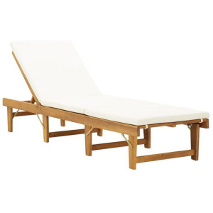 Folding Sun Lounger With Cream White Cushion Solid Acacia Wood