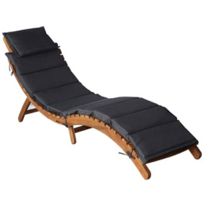 Folding Sun Lounger With Cushion Solid Acacia Wood