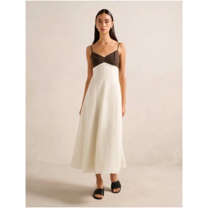 Forever New Women's Ada Contrast Linen Midi Dress in Chocolate/Stone