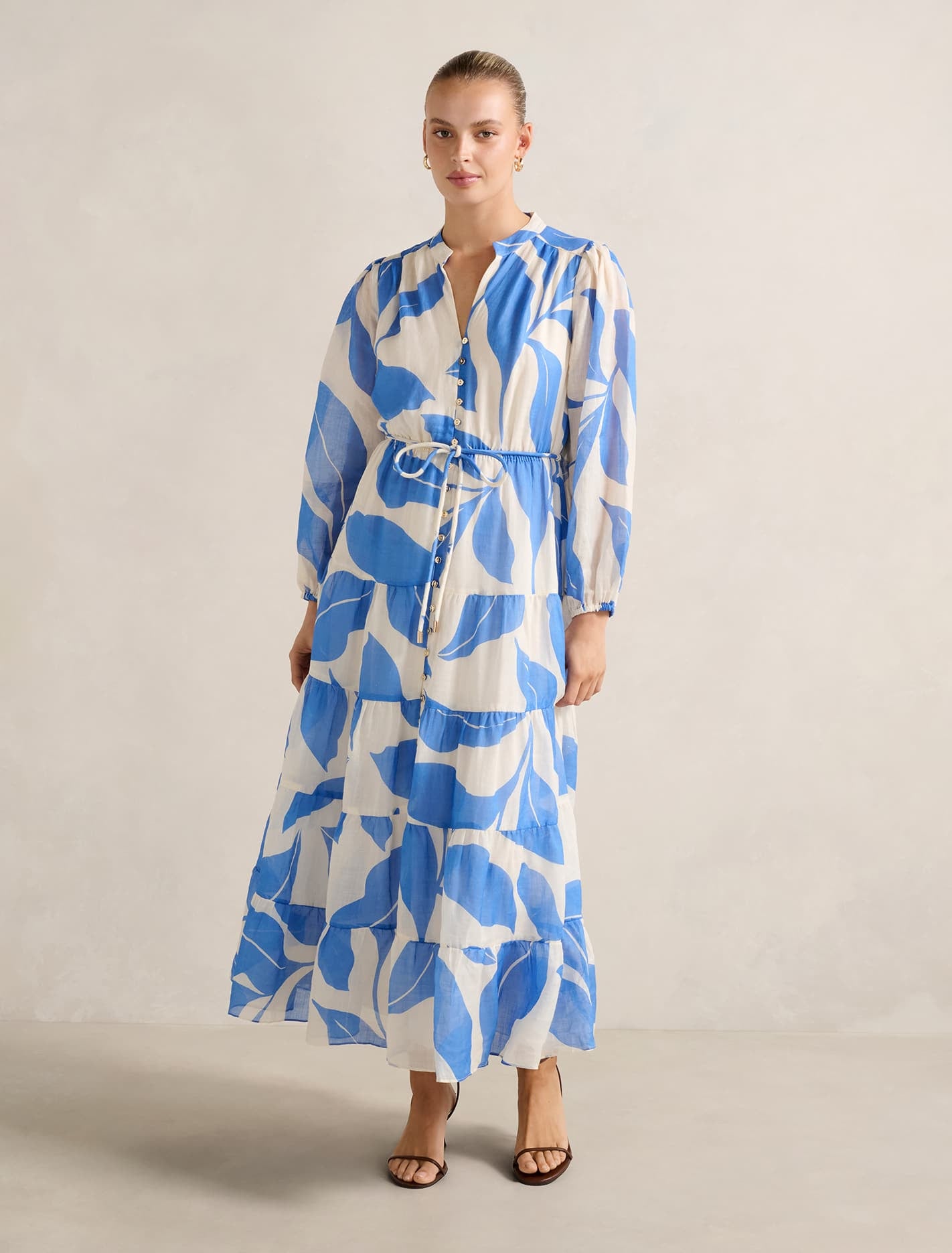 Forever New Women's Adeline Tiered Midi Dress in Blue Liston