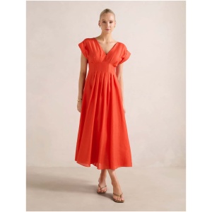 Forever New Women's Alessandra Tuck Detail Midi Dress in Spicy Orange
