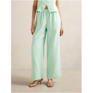 Forever New Women's Ally Linen Elastic Wide Leg Pants in Mint Set