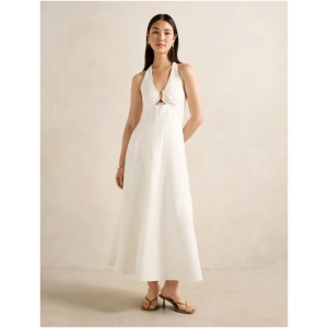 Forever New Women's Angie Hardware Halter Linen Midi Dress in Porcelain